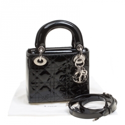 Pre Owned Dior Black Patent Leather Mini Lady Dior Top Handle Bag