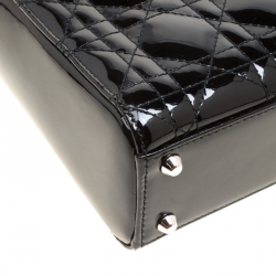 Pre Owned Dior Black Patent Leather Mini Lady Dior Top Handle Bag