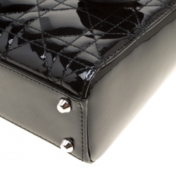 Pre Owned Dior Black Patent Leather Mini Lady Dior Top Handle Bag