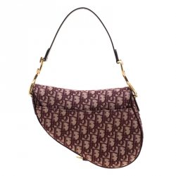 Pre Owned Dior Maroon Canvas and Leather Mini Saddle Bag