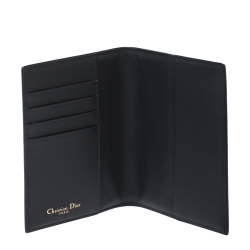 Pre Owned Dior Black Oblique Canvas and Leather Passport Holder