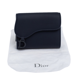 Pre Owned Dior Navy Blue Leather Saddle Wallet