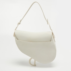 Pre Owned Dior White Leather Saddle Bag