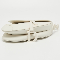Pre Owned Dior White Leather Saddle Bag