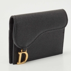 Pre Owned Dior Black Leather Saddle Flap Card Case