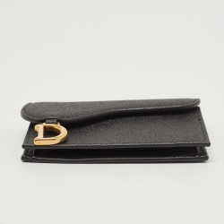 Pre Owned Dior Black Leather Saddle Flap Card Case