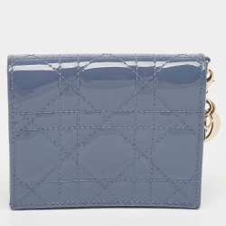 Pre Owned Dior Blue Cannage Patent Leather Lady Dior Card Holder