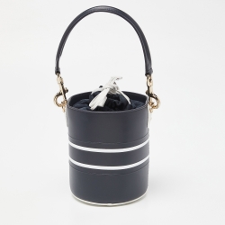 Pre Owned Dior Blue/White Leather Small Dior Vibe Bucket Bag