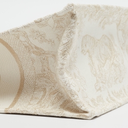 Pre Owned Dior Gold/White Toile De Jouy Embroidered Canvas Medium Book Tote