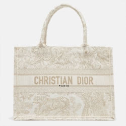 Pre Owned Dior Gold/White Toile De Jouy Embroidered Canvas Medium Book Tote