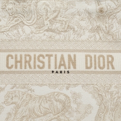 Pre Owned Dior Gold/White Toile De Jouy Embroidered Canvas Medium Book Tote