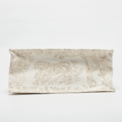Pre Owned Dior Gold/White Toile De Jouy Embroidered Canvas Medium Book Tote