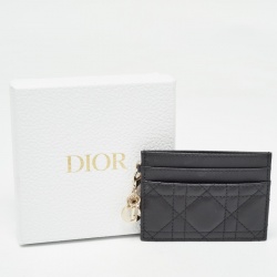 Pre Owned Dior Black Cannage Leather Lady Dior Card Holder