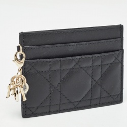 Pre Owned Dior Black Cannage Leather Lady Dior Card Holder