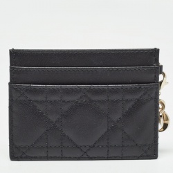 Pre Owned Dior Black Cannage Leather Lady Dior Card Holder