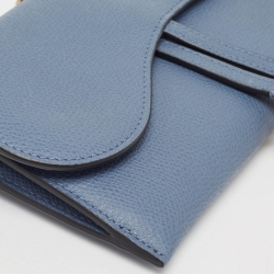 Pre Owned Dior Blue Leather Saddle Wallet on Chain