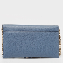 Pre Owned Dior Blue Leather Saddle Wallet on Chain