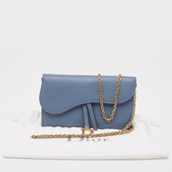 Pre Owned Dior Blue Leather Saddle Wallet on Chain
