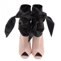 Pre Owned Dior Blush Pink and Black Leather Brooklyn Ankle Wrap Peep Toe Ankle Boots Size 39