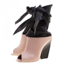 Pre Owned Dior Blush Pink and Black Leather Brooklyn Ankle Wrap Peep Toe Ankle Boots Size 39