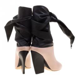 Pre Owned Dior Blush Pink and Black Leather Brooklyn Ankle Wrap Peep Toe Ankle Boots Size 39