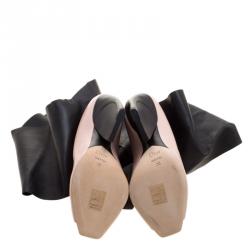 Pre Owned Dior Blush Pink and Black Leather Brooklyn Ankle Wrap Peep Toe Ankle Boots Size 39