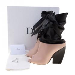 Pre Owned Dior Blush Pink and Black Leather Brooklyn Ankle Wrap Peep Toe Ankle Boots Size 39