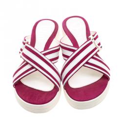 Pre Owned حذاء سلايدز ديور فلات سيور متعاكسة جلد وسويدي لونين مقاس 38