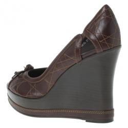 مملوكة مسبقًا Dior Brown Cannage Leather Peep Toe Wedge Pumps Size 40