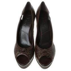 مملوكة مسبقًا Dior Brown Cannage Leather Peep Toe Wedge Pumps Size 40