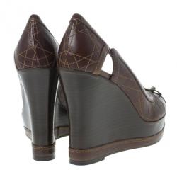 مملوكة مسبقًا Dior Brown Cannage Leather Peep Toe Wedge Pumps Size 40