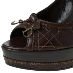 مملوكة مسبقًا Dior Brown Cannage Leather Peep Toe Wedge Pumps Size 40