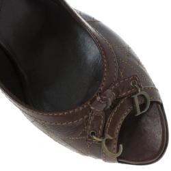 مملوكة مسبقًا Dior Brown Cannage Leather Peep Toe Wedge Pumps Size 40
