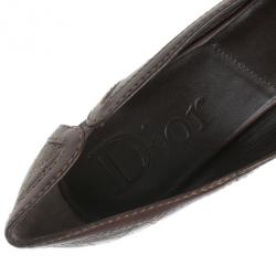 مملوكة مسبقًا Dior Brown Cannage Leather Peep Toe Wedge Pumps Size 40