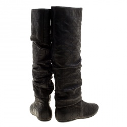 Pre Owned Dior Black Ruched Cannage Leather Knee High Boots Size 38.5