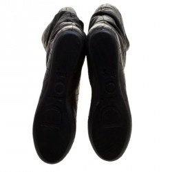 Pre Owned Dior Black Ruched Cannage Leather Knee High Boots Size 38.5