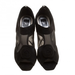 Pre Owned بوت ديور سويدي أسود وشبكة موردة مقدمة مفتوحة مقاس 38