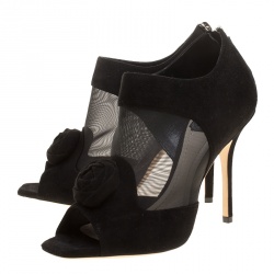 Pre Owned بوت ديور سويدي أسود وشبكة موردة مقدمة مفتوحة مقاس 38