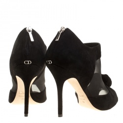 Pre Owned بوت ديور سويدي أسود وشبكة موردة مقدمة مفتوحة مقاس 38