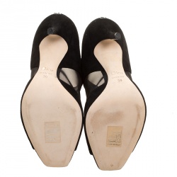 Pre Owned بوت ديور سويدي أسود وشبكة موردة مقدمة مفتوحة مقاس 38