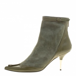 Pre Owned Dior Army Green Suede and Leather Glam Piercing Pointed Toe Ankle Boots Size 40.5