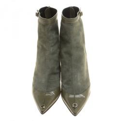 Pre Owned Dior Army Green Suede and Leather Glam Piercing Pointed Toe Ankle Boots Size 40.5