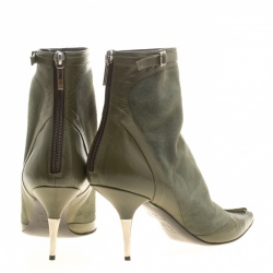 Pre Owned Dior Army Green Suede and Leather Glam Piercing Pointed Toe Ankle Boots Size 40.5