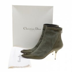 Pre Owned Dior Army Green Suede and Leather Glam Piercing Pointed Toe Ankle Boots Size 40.5