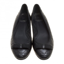 Pre Owned حذاء فلات باليه كريستيان ديور ماي ديور جلد كاناج مبطن أسود مقاس 39