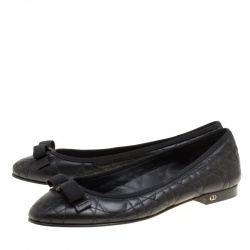 Pre Owned حذاء فلات باليه كريستيان ديور ماي ديور جلد كاناج مبطن أسود مقاس 39