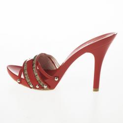 Pre Owned Christian Dior Red Monogram Slides Size 38.5