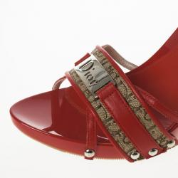 Pre Owned Christian Dior Red Monogram Slides Size 38.5