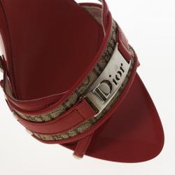 Pre Owned Christian Dior Red Monogram Slides Size 38.5