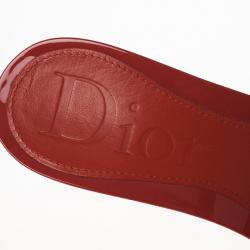 Pre Owned Christian Dior Red Monogram Slides Size 38.5